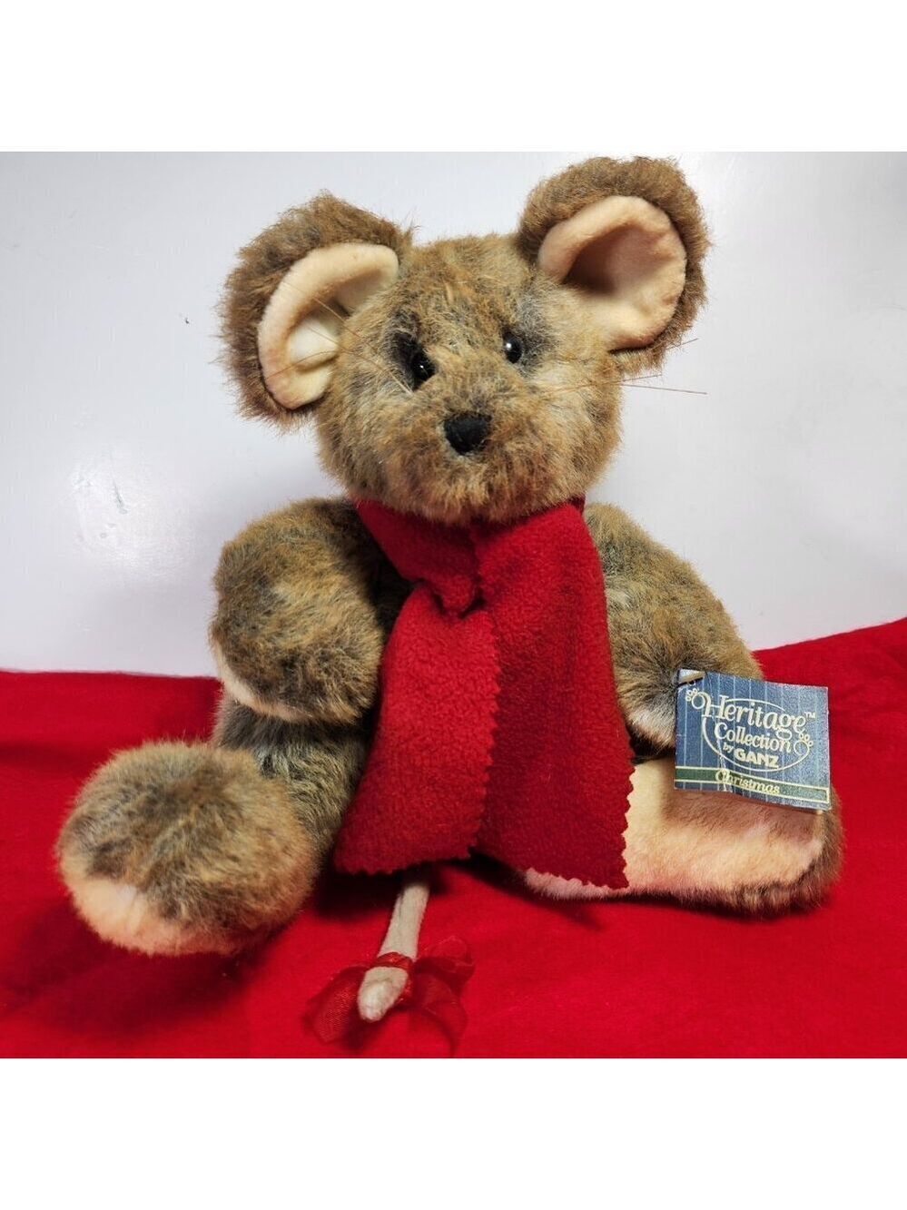 Ganz Heritage Collection Morton Mouse 11 Plush Christmas Red Scarf Shaggy Fur